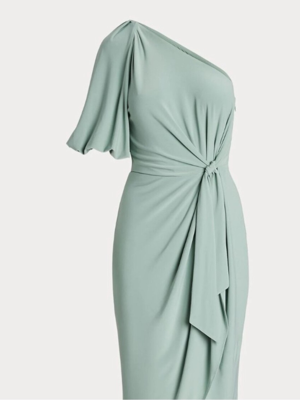 Ralph Lauren One-Shoulder Knot-Detail Midi Dress in Sage - Picture 2 of 6